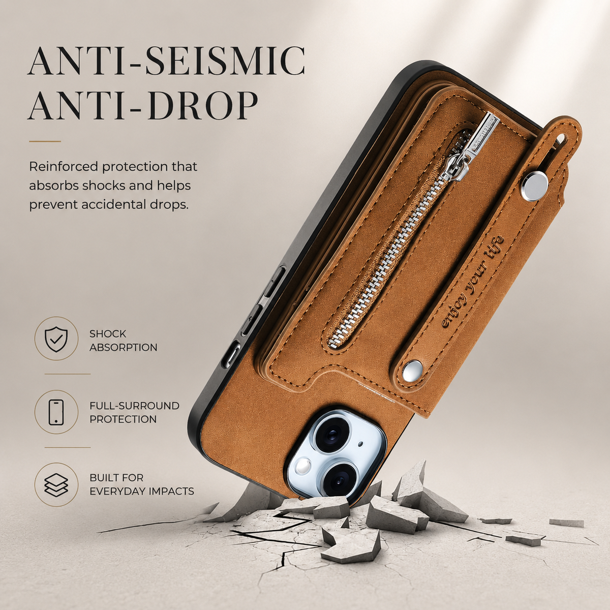 Premium iPhone Case Detachable Zipper Wallet Flip Cover PU Leather Card Holder Shockproof Full Protection