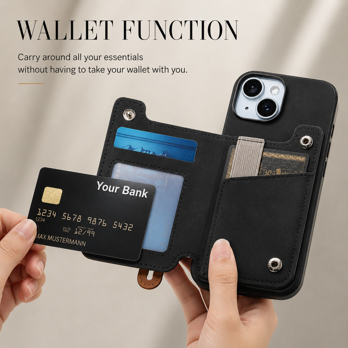 Premium iPhone Case Detachable Zipper Wallet Flip Cover PU Leather Card Holder Shockproof Full Protection