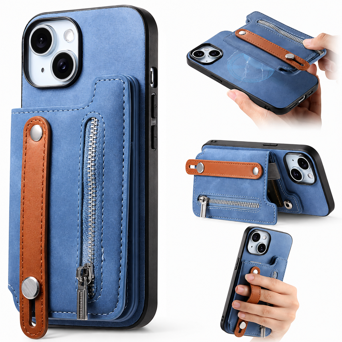 Premium iPhone Case Detachable Zipper Wallet Flip Cover PU Leather Card Holder Shockproof Full Protection