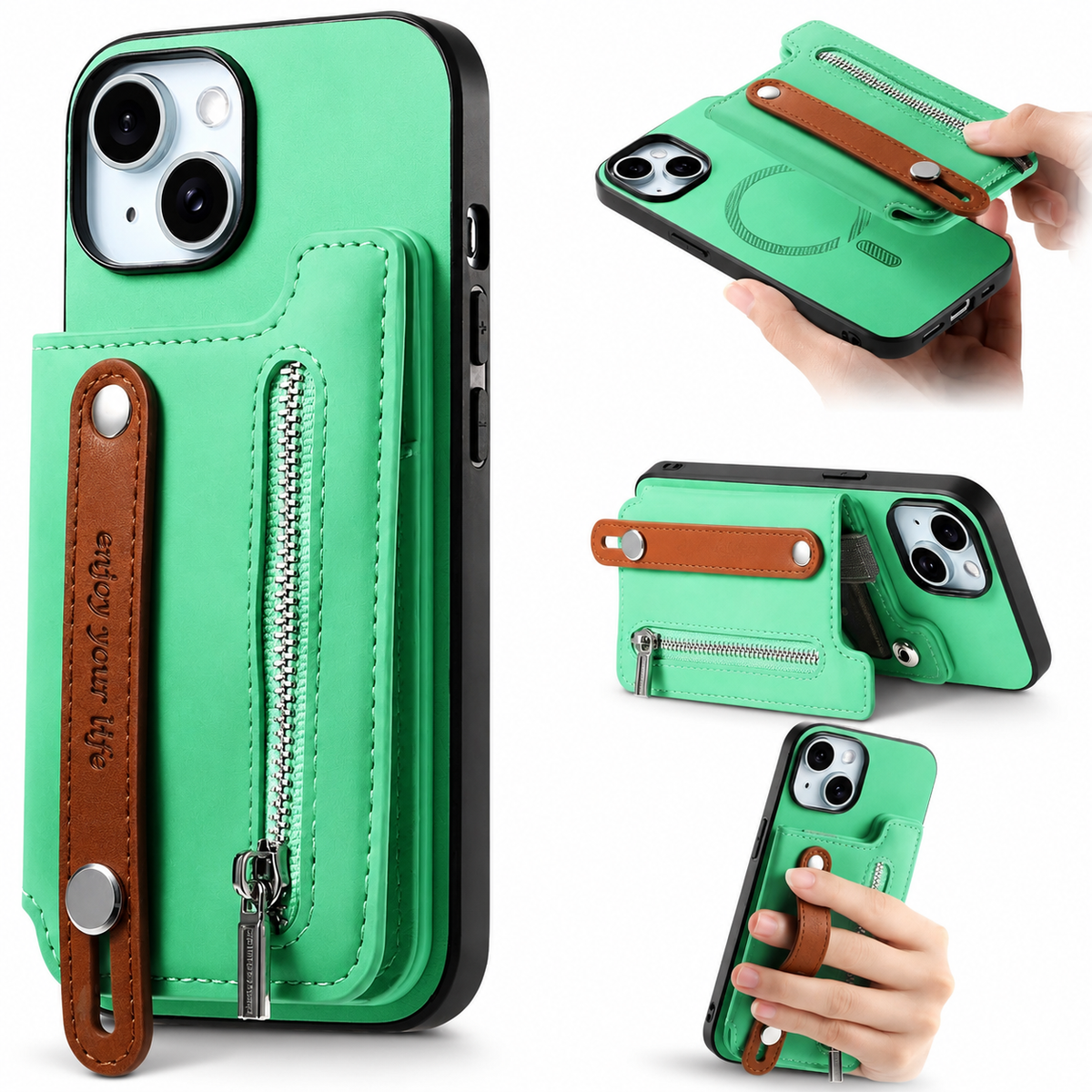 Premium iPhone Case Detachable Zipper Wallet Flip Cover PU Leather Card Holder Shockproof Full Protection