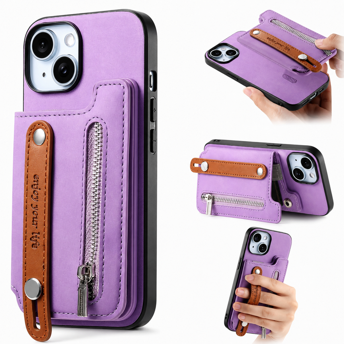 Premium iPhone Case Detachable Zipper Wallet Flip Cover PU Leather Card Holder Shockproof Full Protection