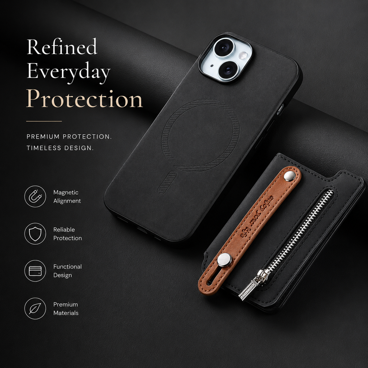 Premium iPhone Case Detachable Zipper Wallet Flip Cover PU Leather Card Holder Shockproof Full Protection