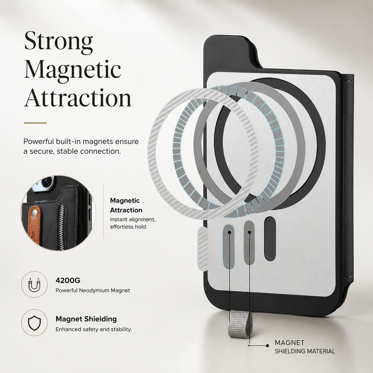 Premium iPhone Case Detachable Zipper Wallet Flip Cover PU Leather Card Holder Shockproof Full Protection