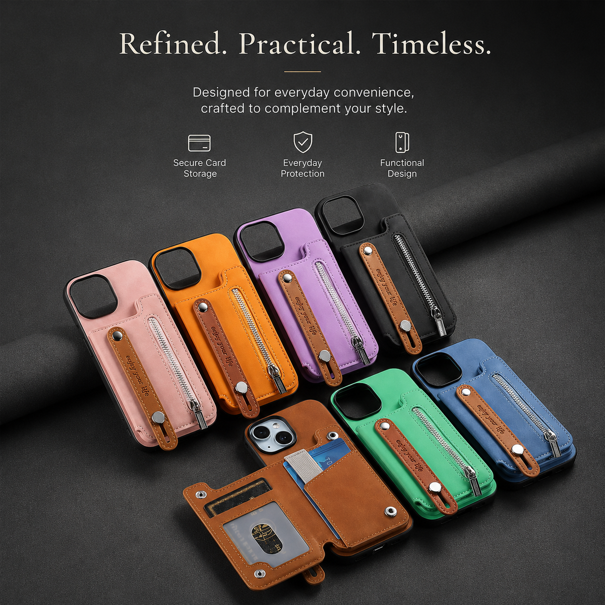 Premium iPhone Case Detachable Zipper Wallet Flip Cover PU Leather Card Holder Shockproof Full Protection