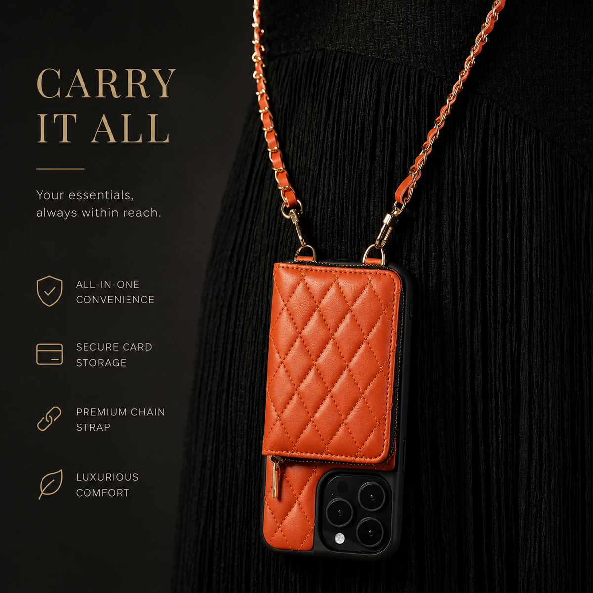 Premium iPhone Case Diamond Stitch Crossbody Card Bag with Chain Strap Shockproof Leather Non Slip Portable Protective Design