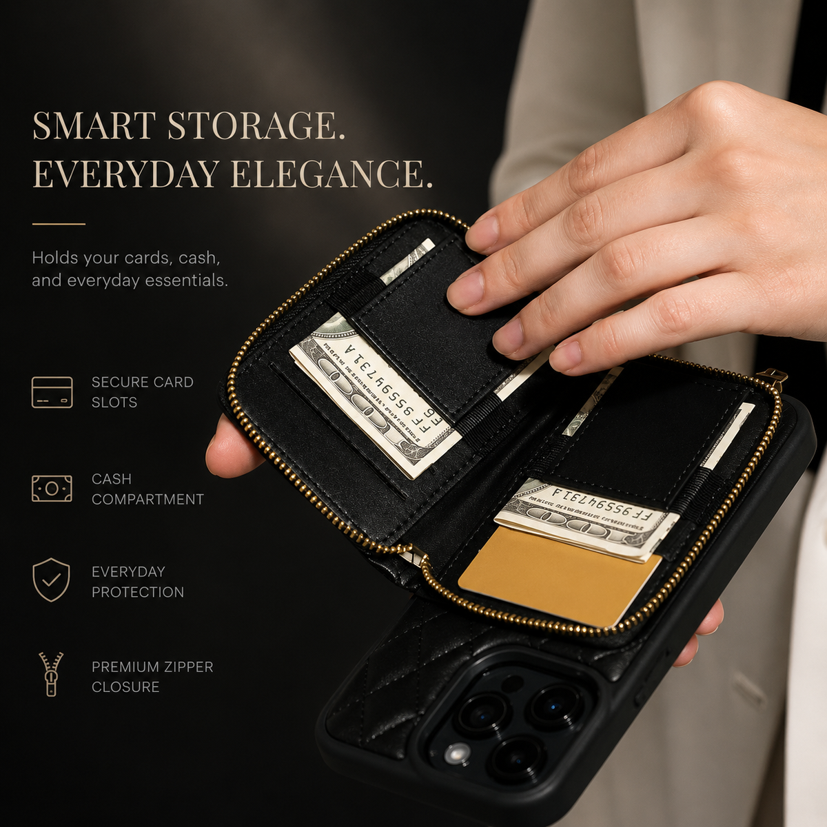 Premium iPhone Case Diamond Stitch Crossbody Card Bag with Chain Strap Shockproof Leather Non Slip Portable Protective Design