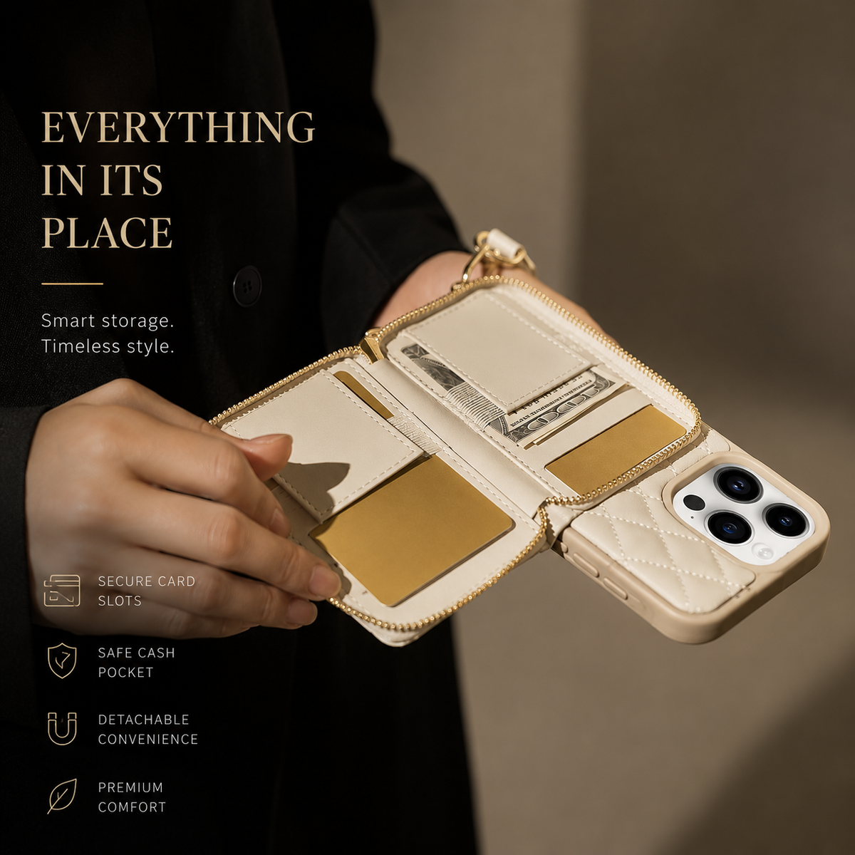Premium iPhone Case Diamond Stitch Crossbody Card Bag with Chain Strap Shockproof Leather Non Slip Portable Protective Design