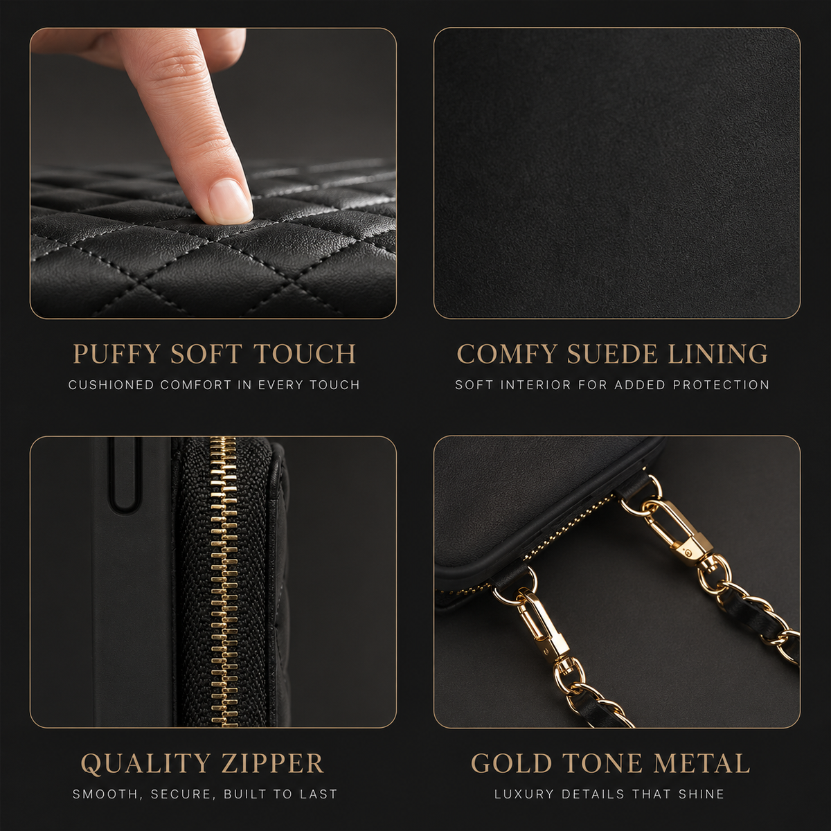 Premium iPhone Case Diamond Stitch Crossbody Card Bag with Chain Strap Shockproof Leather Non Slip Portable Protective Design