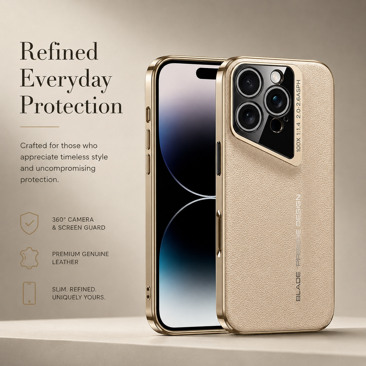 Premium iPhone Case Electroplated Genuine Leather Shockproof Protective Cover Hard Back Slim Design Camera Lens Protection Anti Slip Grip