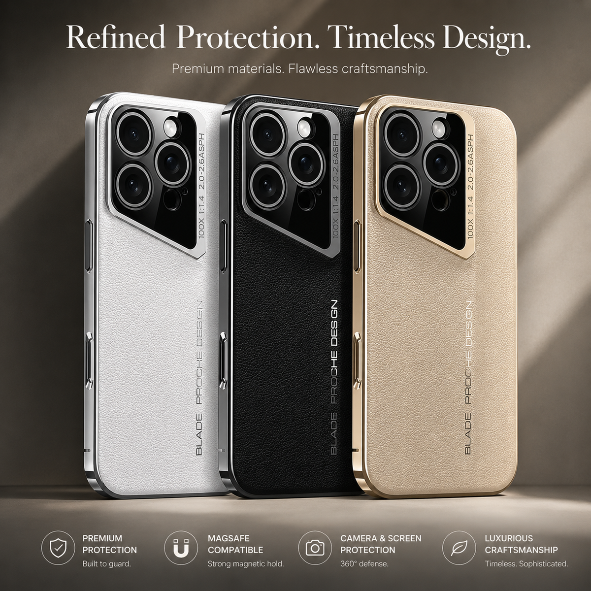 Premium iPhone Case Electroplated Genuine Leather Shockproof Protective Cover Hard Back Slim Design Camera Lens Protection Anti Slip Grip