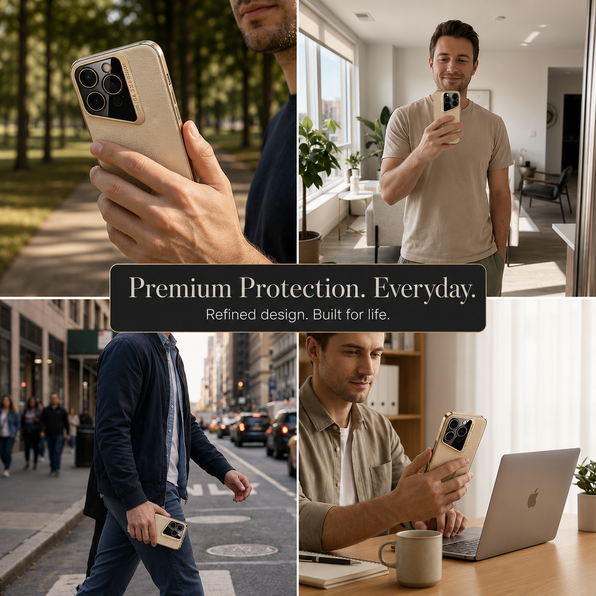 Premium iPhone Case Electroplated Genuine Leather Shockproof Protective Cover Hard Back Slim Design Camera Lens Protection Anti Slip Grip