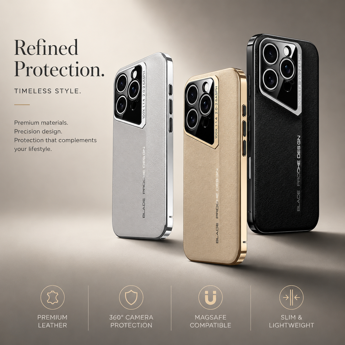 Premium iPhone Case Electroplated Genuine Leather Shockproof Protective Cover Hard Back Slim Design Camera Lens Protection Anti Slip Grip