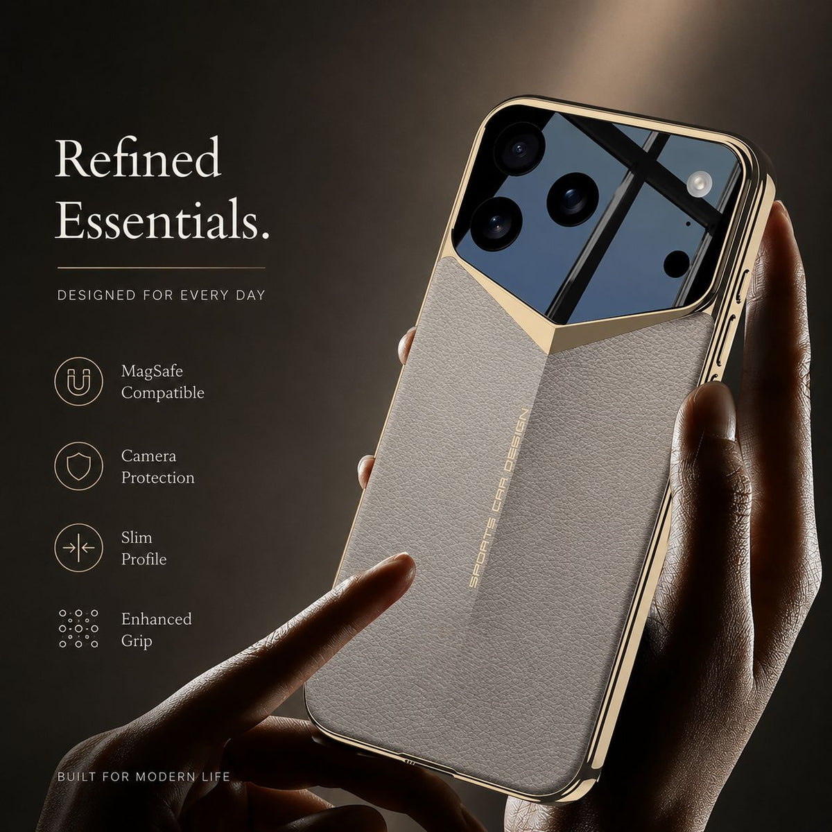 Premium iPhone Case Electroplated Leather Cover Shockproof Protective Hard Shell Lens Protection Case