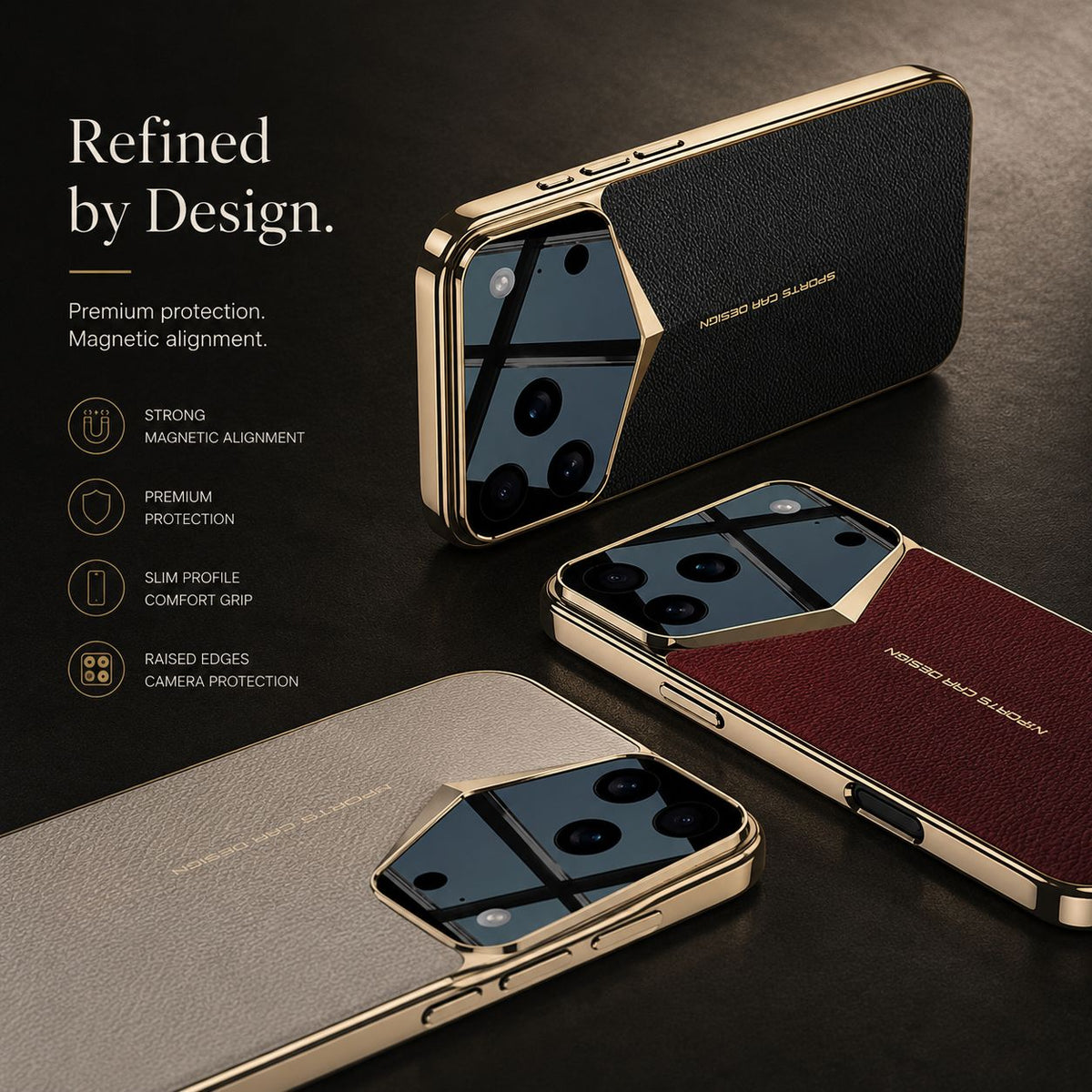 Premium iPhone Case Electroplated Leather Cover Shockproof Protective Hard Shell Lens Protection Case