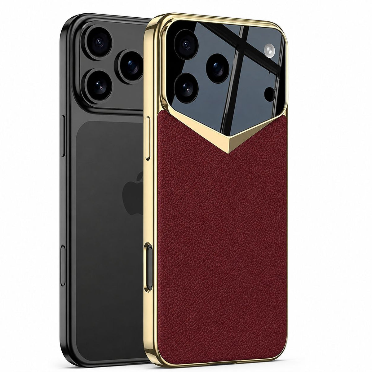 Premium iPhone Case Electroplated Leather Cover Shockproof Protective Hard Shell Lens Protection Case