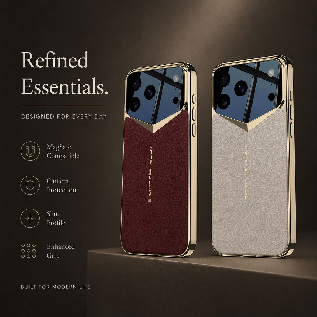 Premium iPhone Case Electroplated Leather Cover Shockproof Protective Hard Shell Lens Protection Case