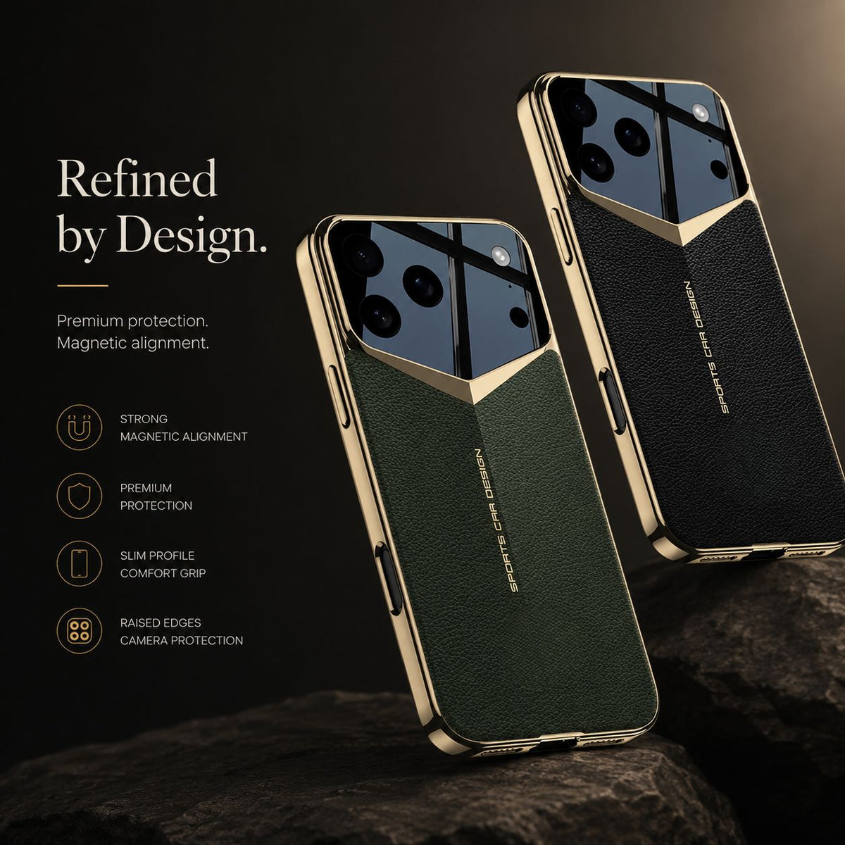 Premium iPhone Case Electroplated Leather Cover Shockproof Protective Hard Shell Lens Protection Case
