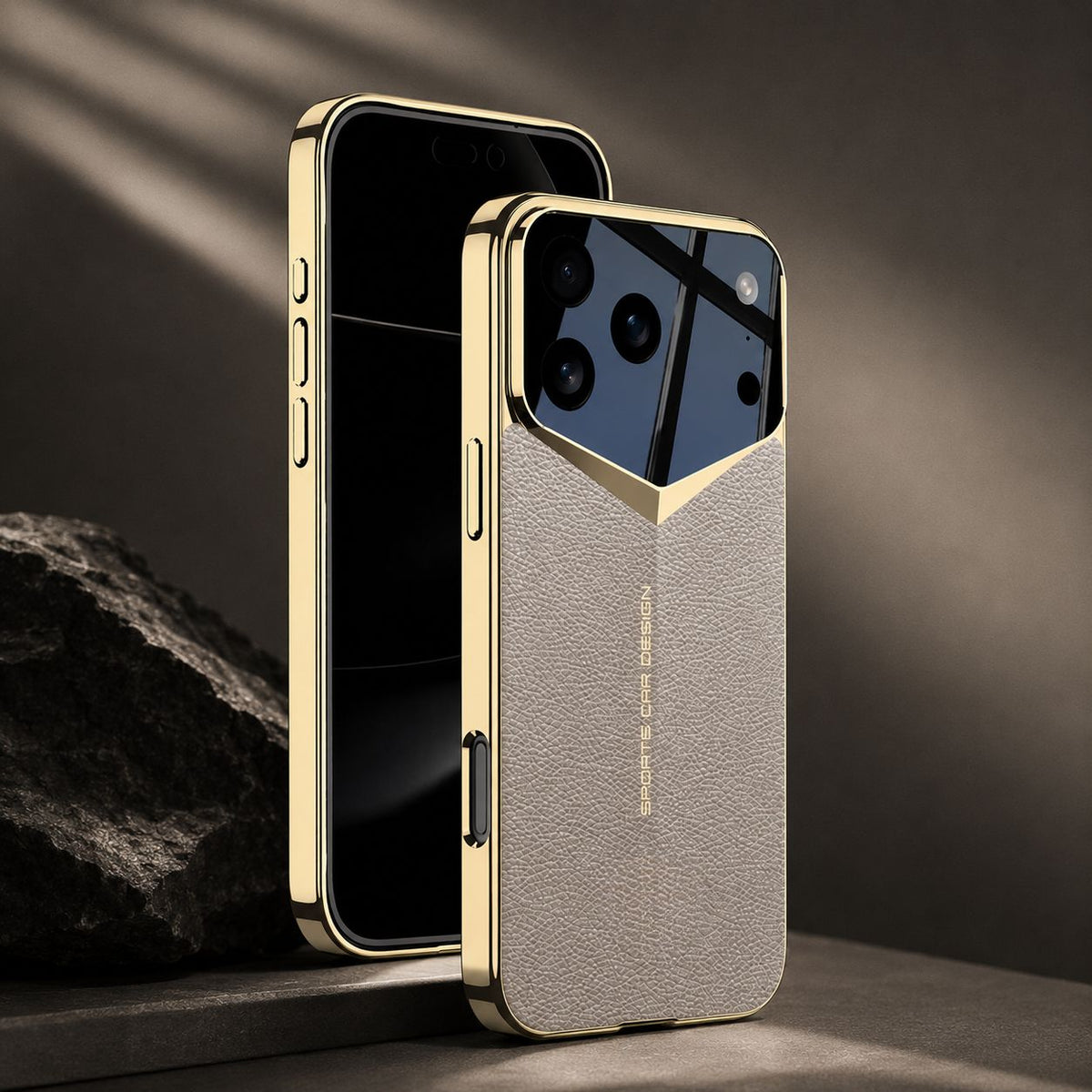Premium iPhone Case Electroplated Leather Cover Shockproof Protective Hard Shell Lens Protection Case