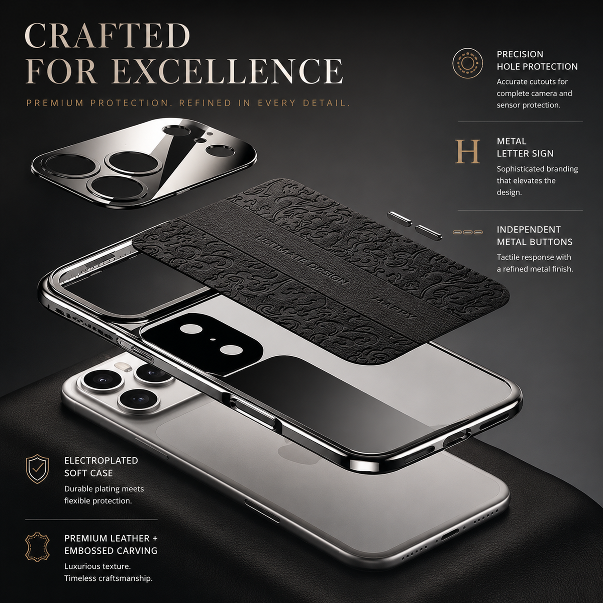 Premium iPhone Case Electroplated Leather Magnetic Soft TPU Dual Layer Protective Cover