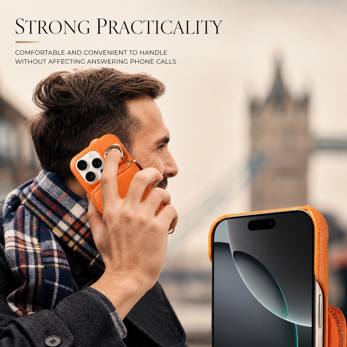 Premium iPhone Case Faux Leather Crossbody Wallet Cover Card Slots Ring Holder Shockproof Full Protection