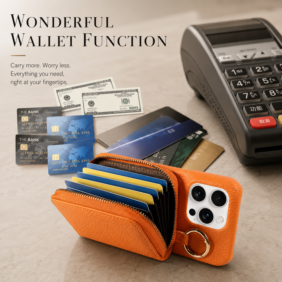 Premium iPhone Case Faux Leather Crossbody Wallet Cover Card Slots Ring Holder Shockproof Full Protection