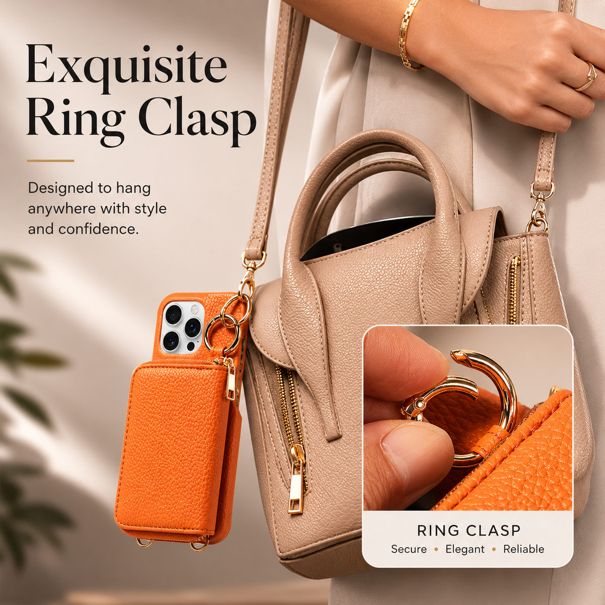 Premium iPhone Case Faux Leather Crossbody Wallet Cover Card Slots Ring Holder Shockproof Full Protection