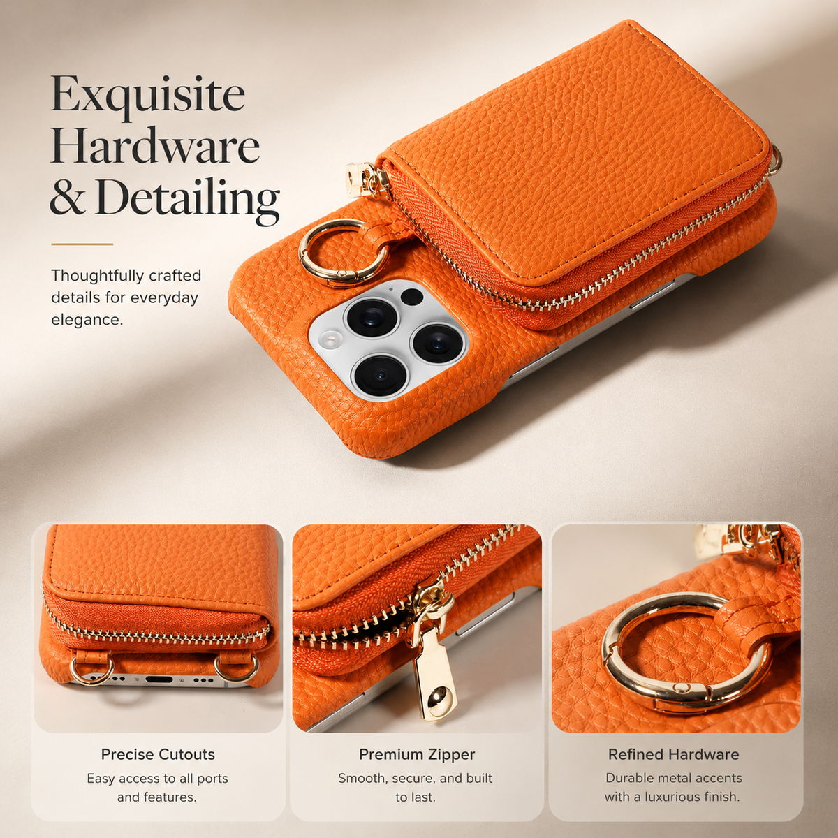 Premium iPhone Case Faux Leather Crossbody Wallet Cover Card Slots Ring Holder Shockproof Full Protection