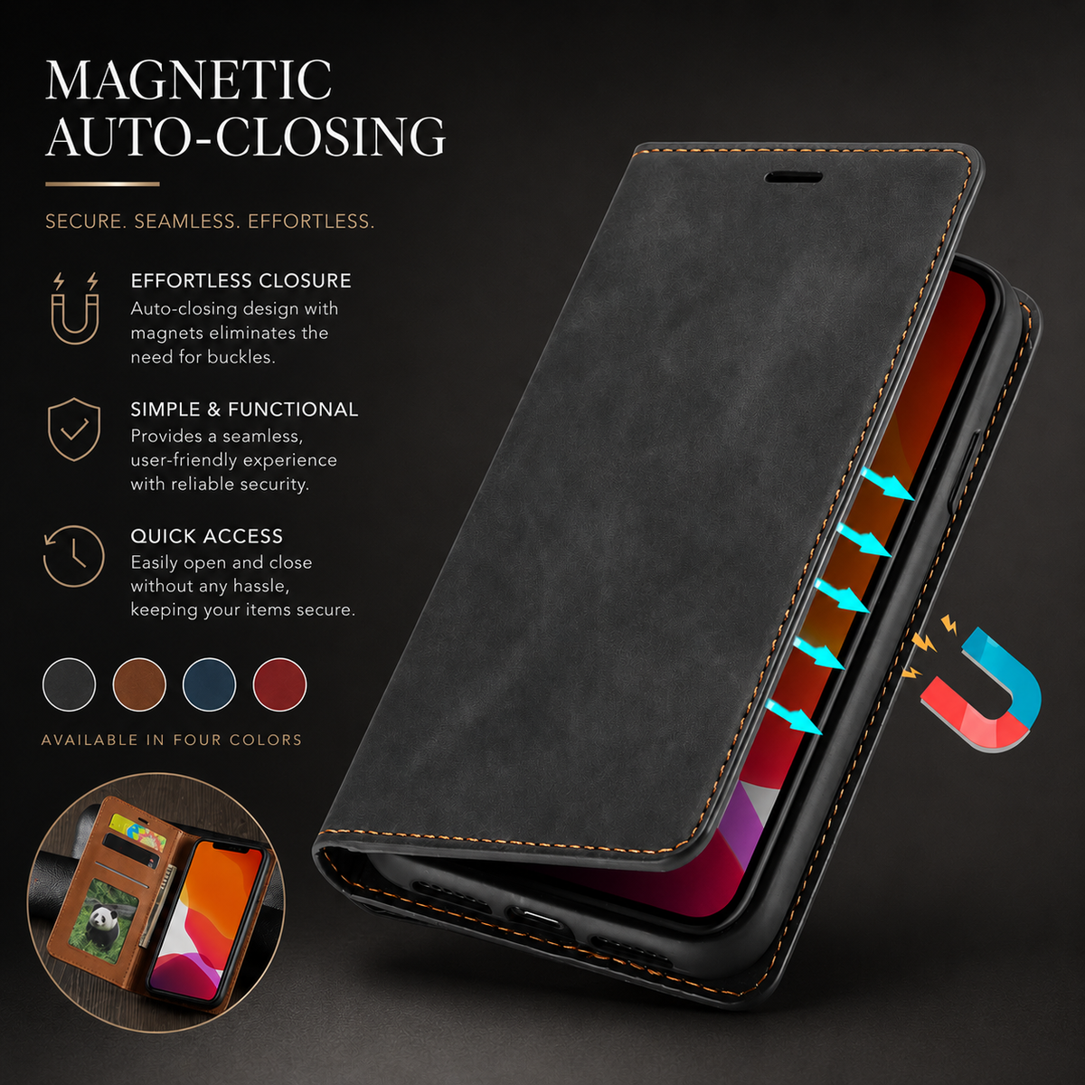 Premium iPhone Case Flip Wallet MagSafe Compatible Leather Card Holder Cover Stand Protection