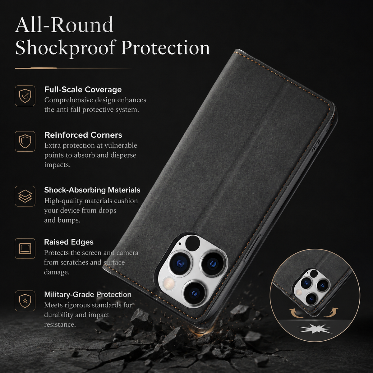 Premium iPhone Case Flip Wallet MagSafe Compatible Leather Card Holder Cover Stand Protection