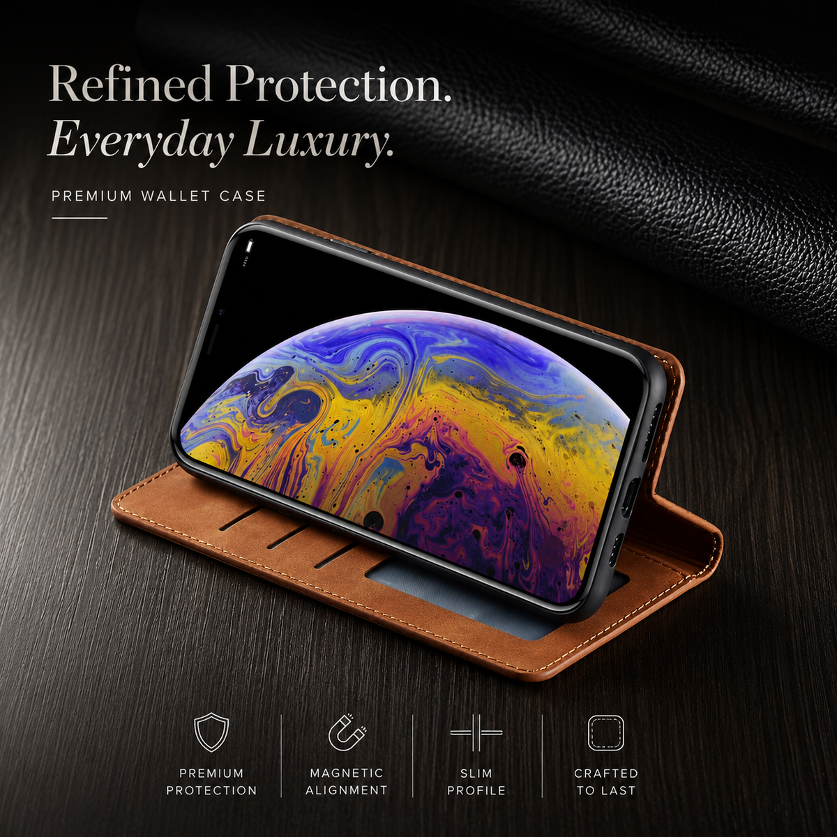 Premium iPhone Case Flip Wallet MagSafe Compatible Leather Card Holder Cover Stand Protection