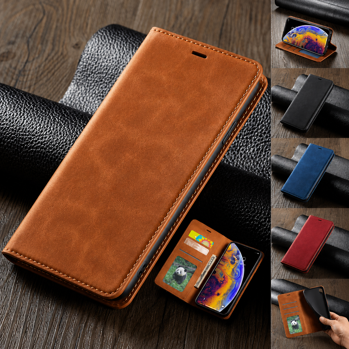 Premium iPhone Case Flip Wallet MagSafe Compatible Leather Card Holder Cover Stand Protection