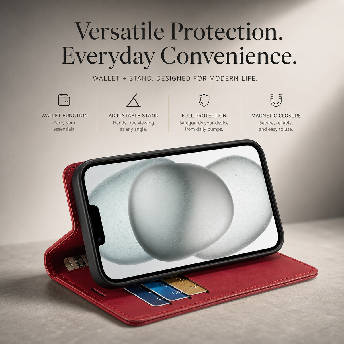 Premium iPhone Case Flip Wallet MagSafe Compatible Leather Card Holder Cover Stand Protection