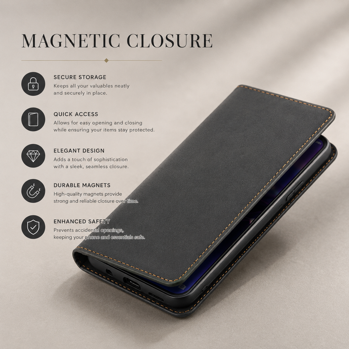 Premium iPhone Case Flip Wallet MagSafe Compatible Leather Card Holder Cover Stand Protection