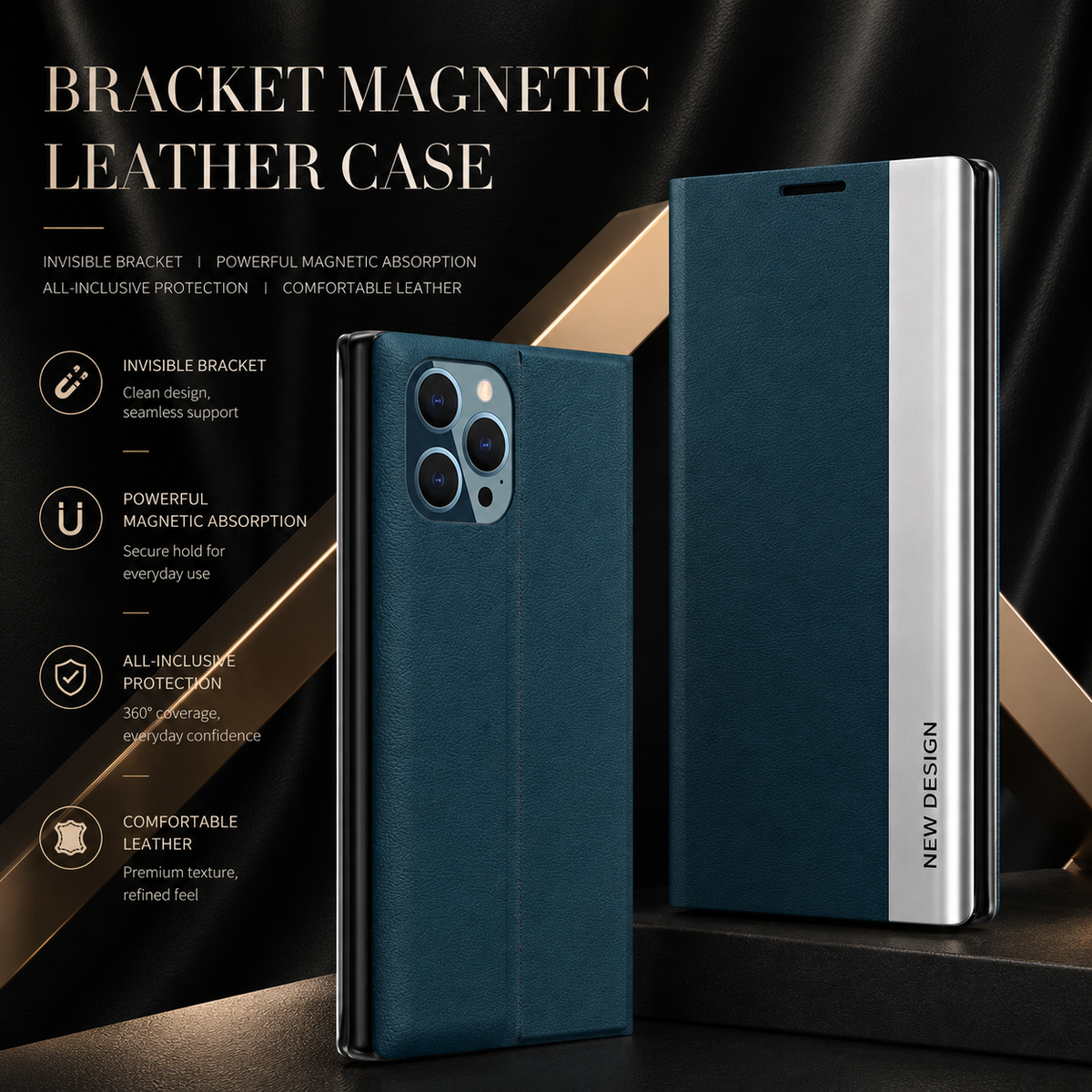 Premium iPhone Case Flip Wallet MagSafe Compatible Magnetic Shockproof Protective Cover Card Holder Stand Function Screen Protection Slim Design