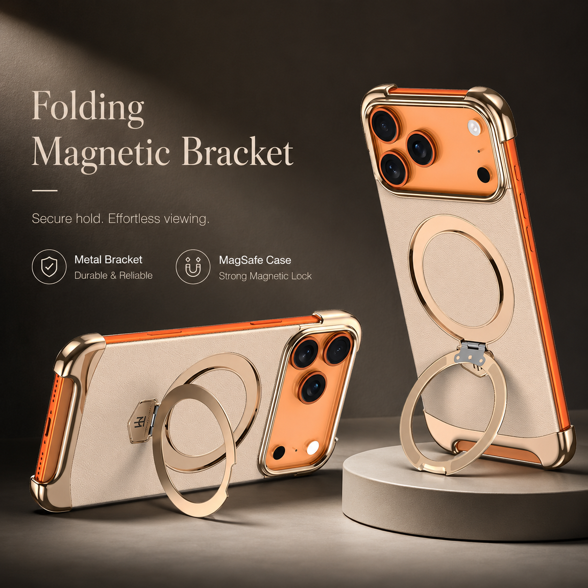 Premium iPhone Case Frameless Magnetic Cover Ultra Thin Leather Back Metal Bumper Stand Shockproof Camera Lens Protection