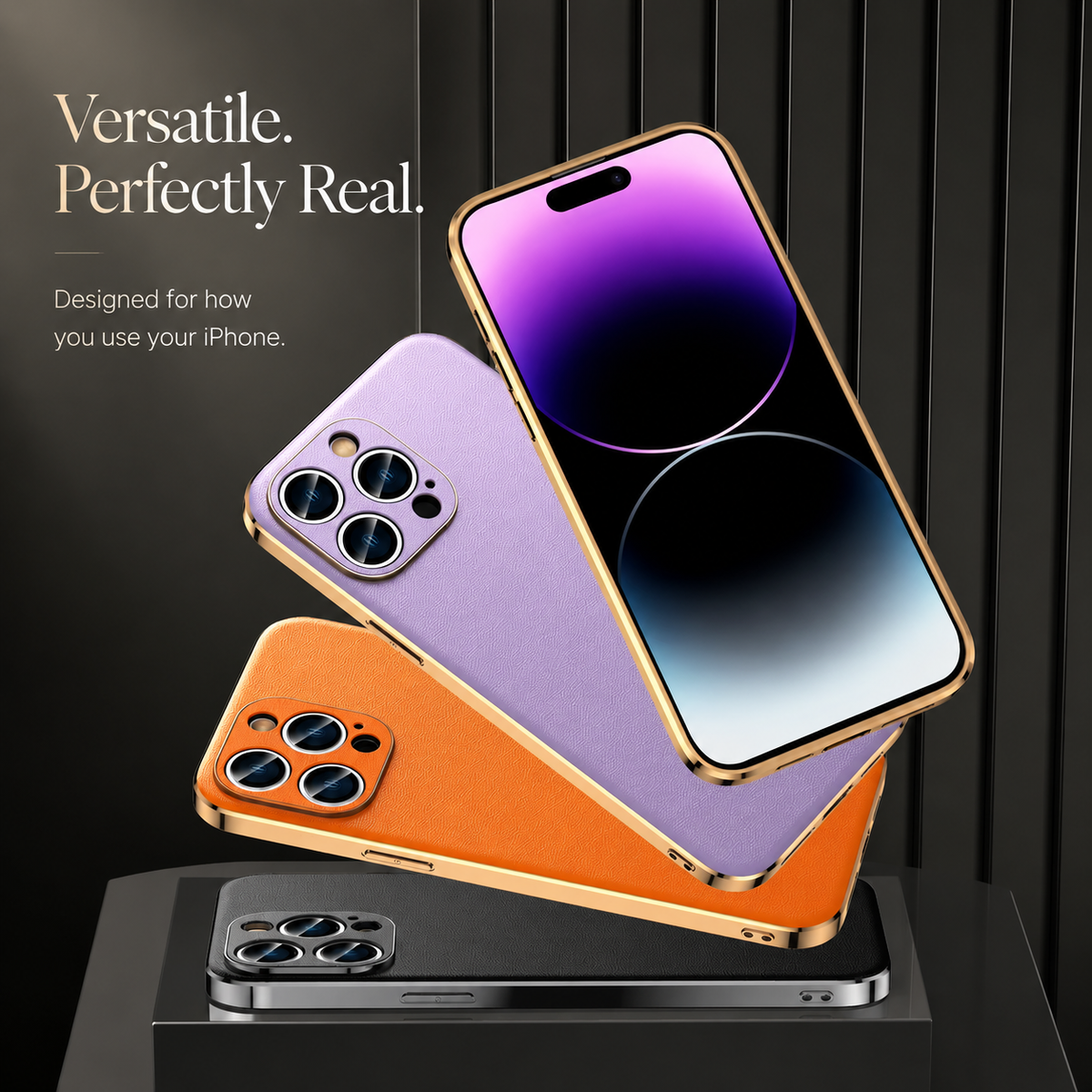 Premium iPhone Case Genuine Cowhide Leather Cover Plating Frame Full Camera Lens Protection Slim Durable Design