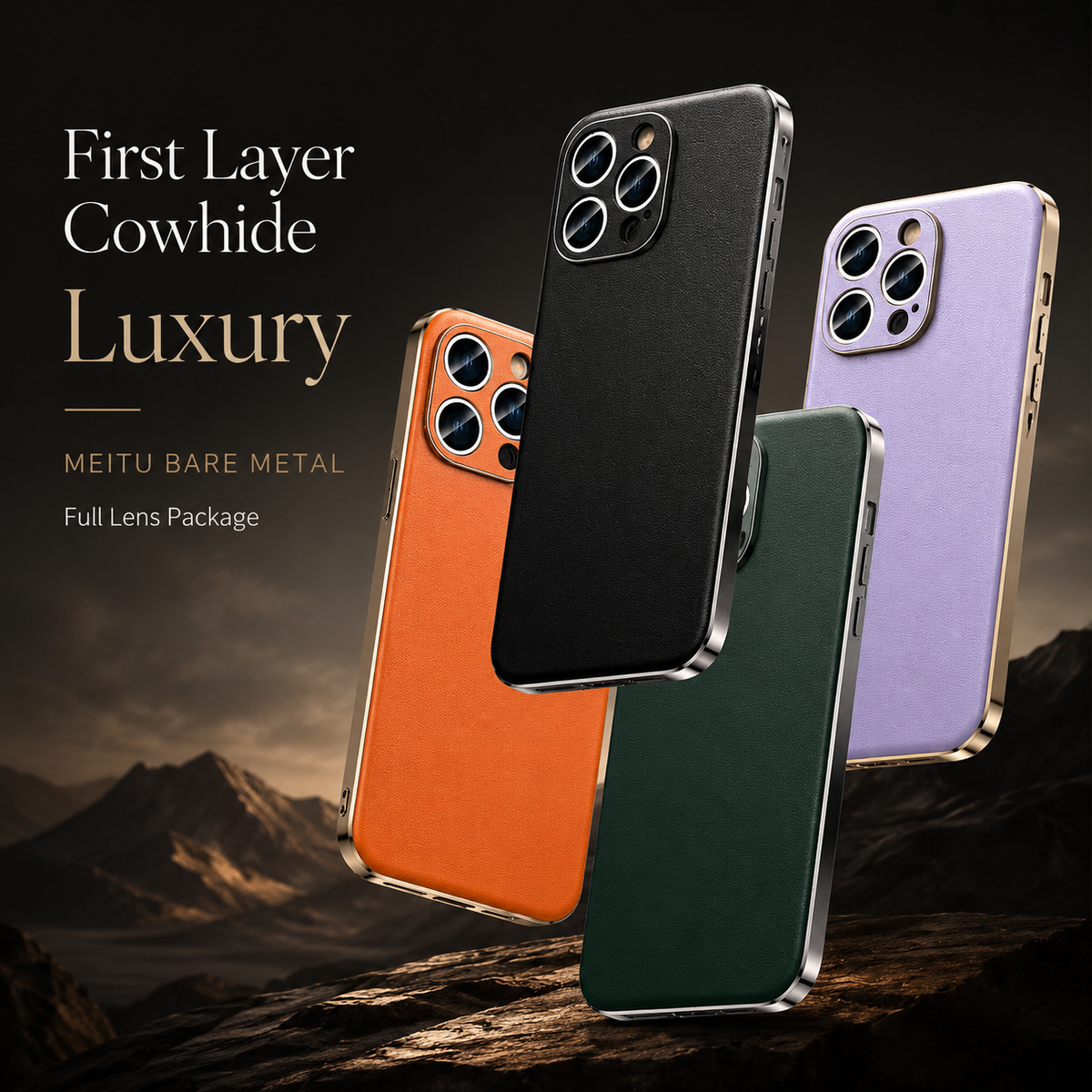 Premium iPhone Case Genuine Cowhide Leather Cover Plating Frame Full Camera Lens Protection Slim Durable Design
