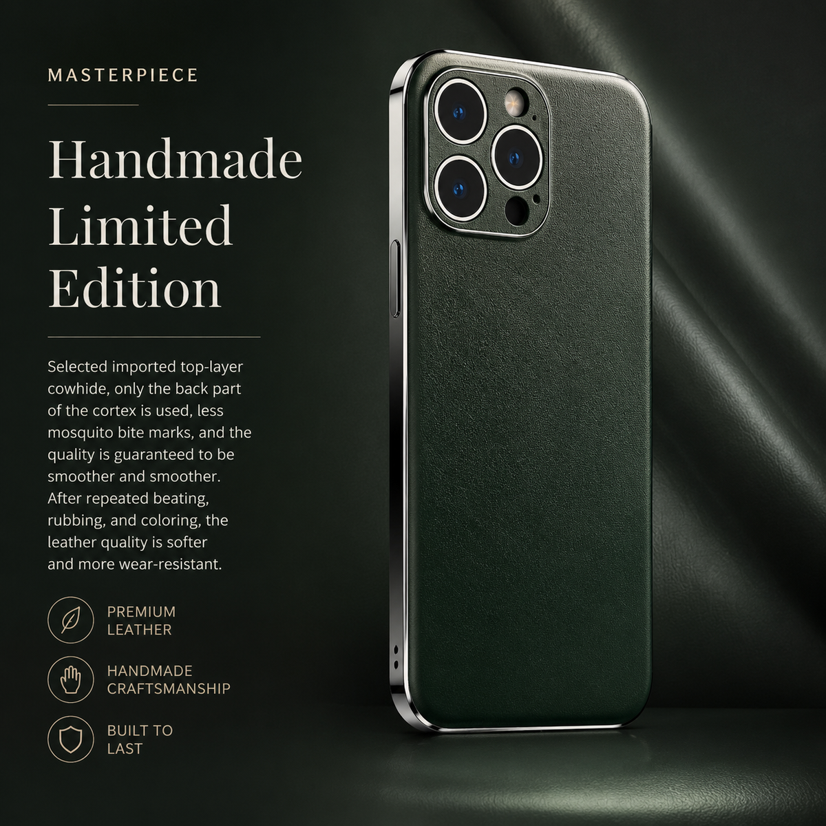 Premium iPhone Case Genuine Cowhide Leather Cover Plating Frame Full Camera Lens Protection Slim Durable Design