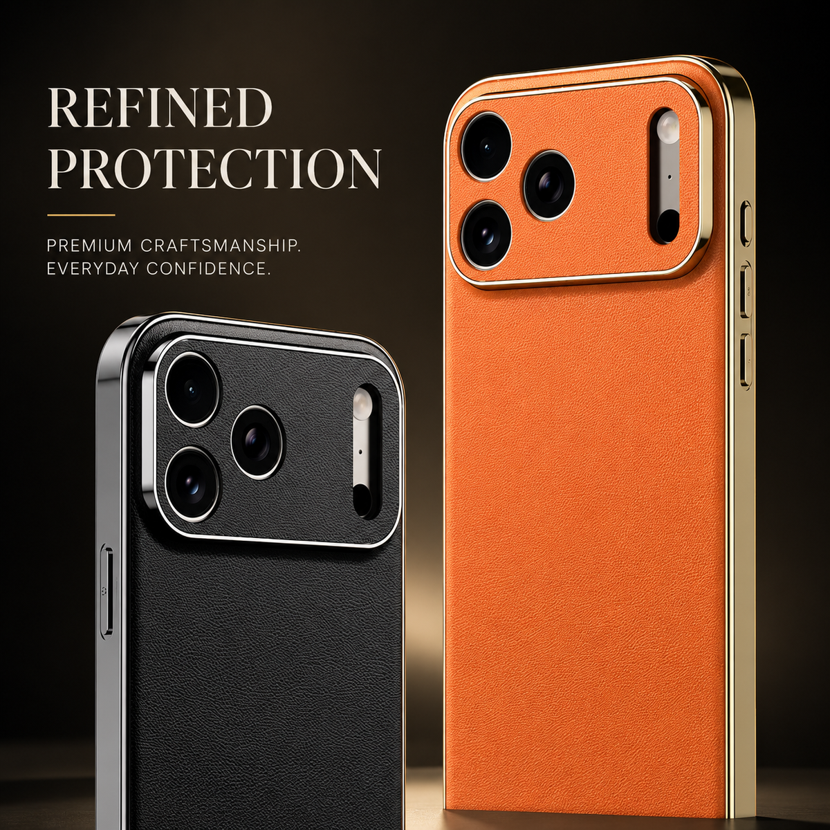 Premium iPhone Case Genuine Cowhide Leather Cover Shockproof Frame Full Camera Lens Protection Matte Slim Design