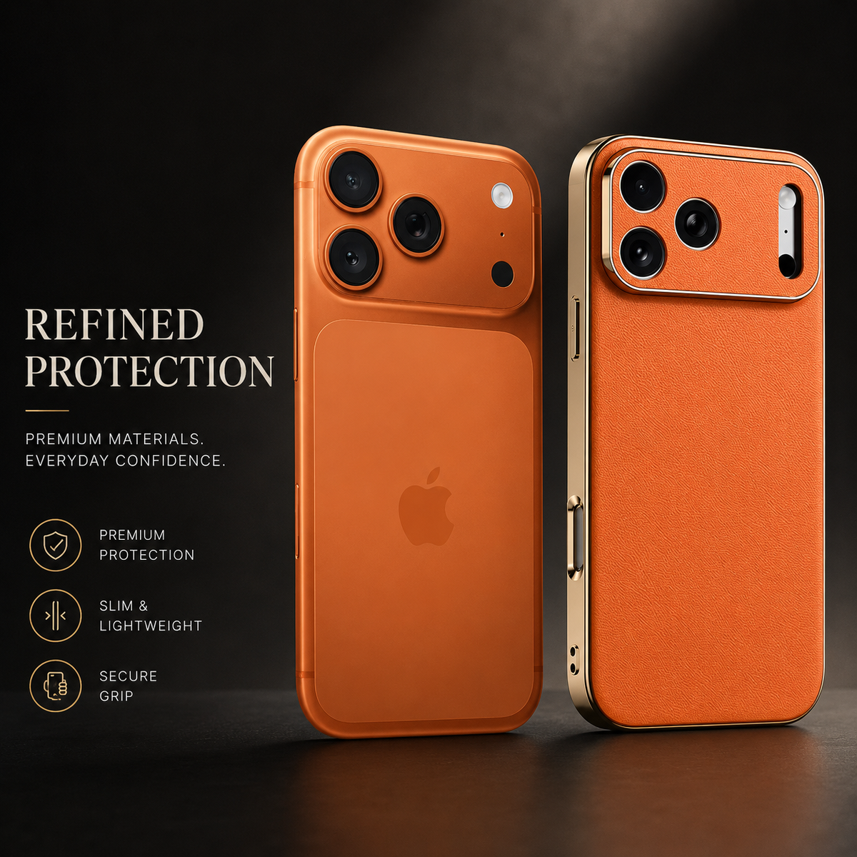 Premium iPhone Case Genuine Cowhide Leather Cover Shockproof Frame Full Camera Lens Protection Matte Slim Design