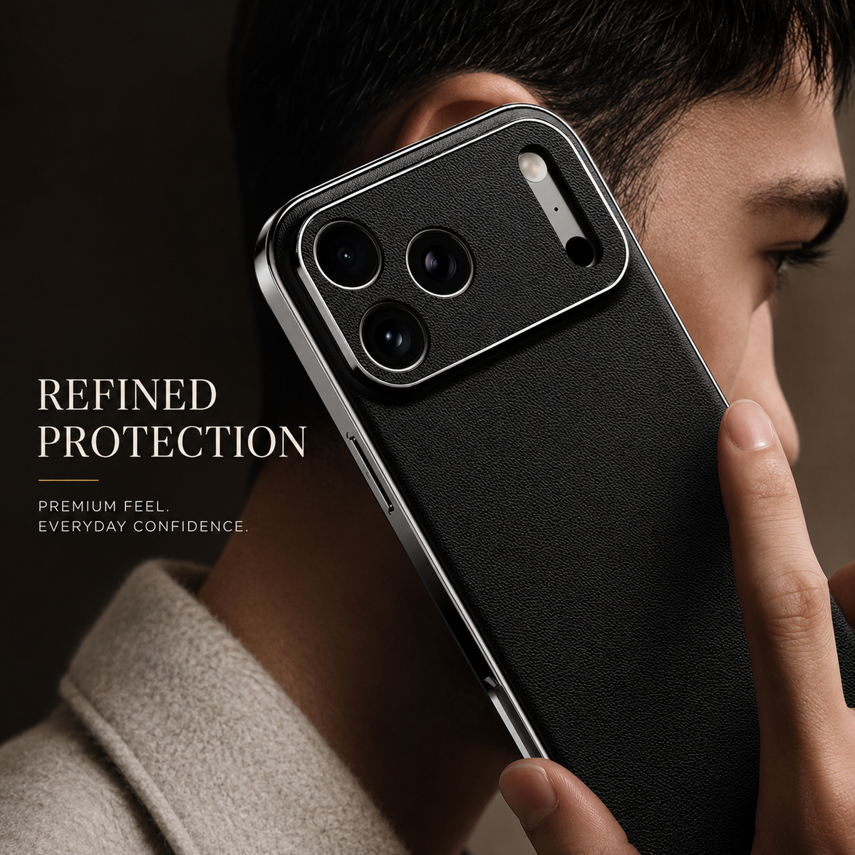 Premium iPhone Case Genuine Cowhide Leather Cover Shockproof Frame Full Camera Lens Protection Matte Slim Design