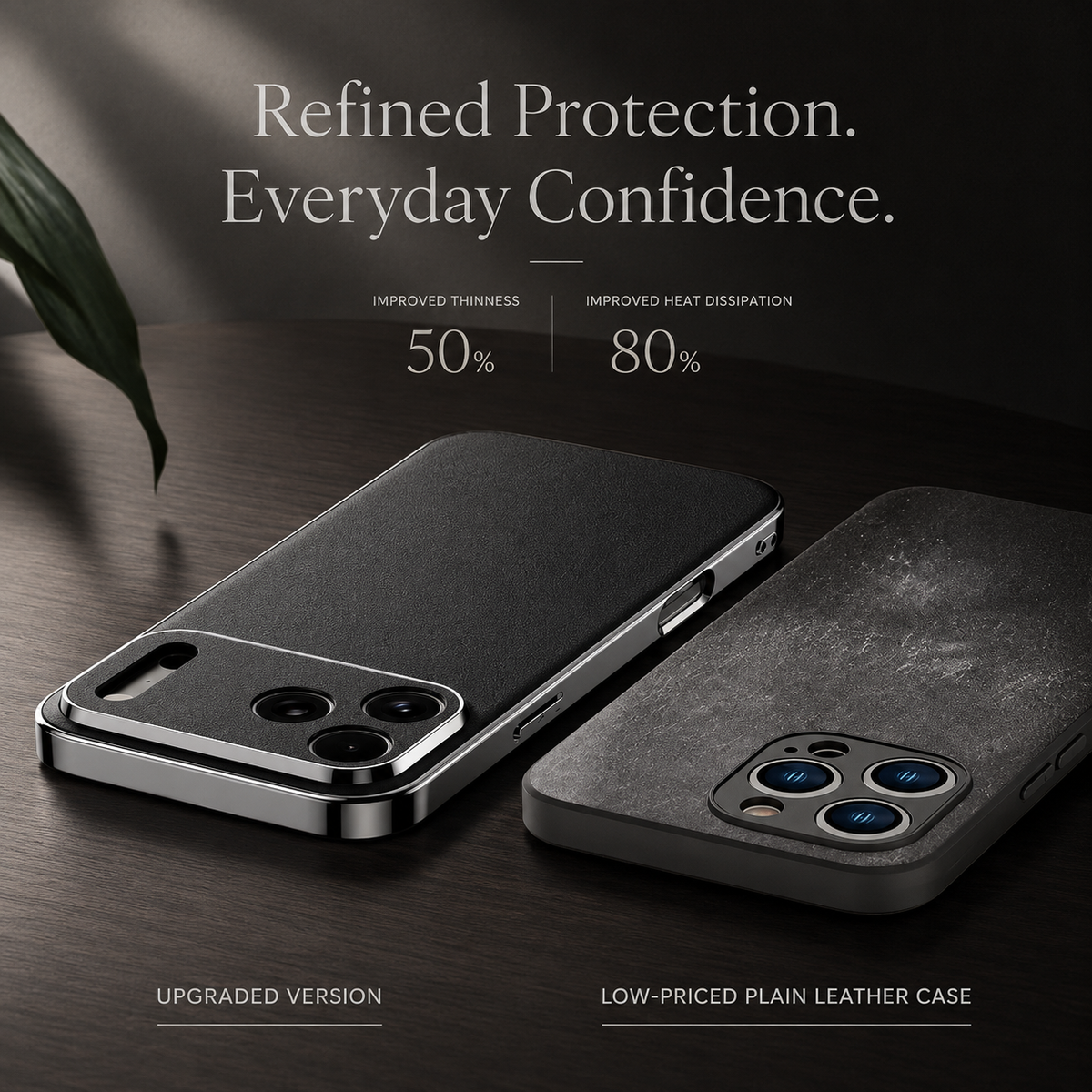 Premium iPhone Case Genuine Cowhide Leather Cover Shockproof Frame Full Camera Lens Protection Matte Slim Design
