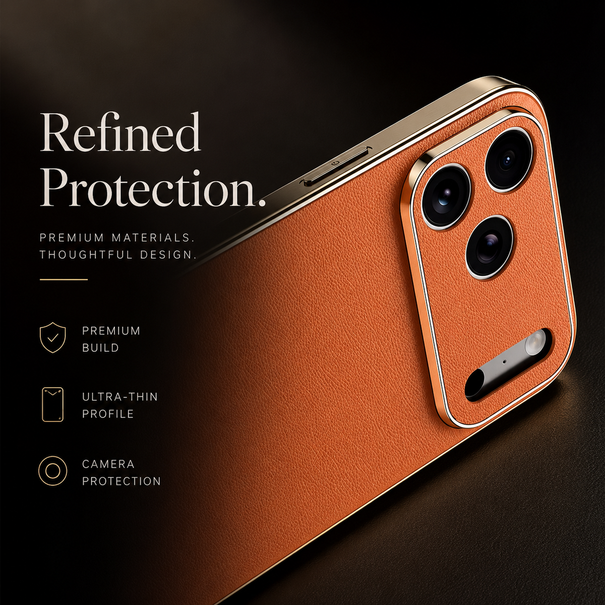 Premium iPhone Case Genuine Cowhide Leather Cover Shockproof Frame Full Camera Lens Protection Matte Slim Design