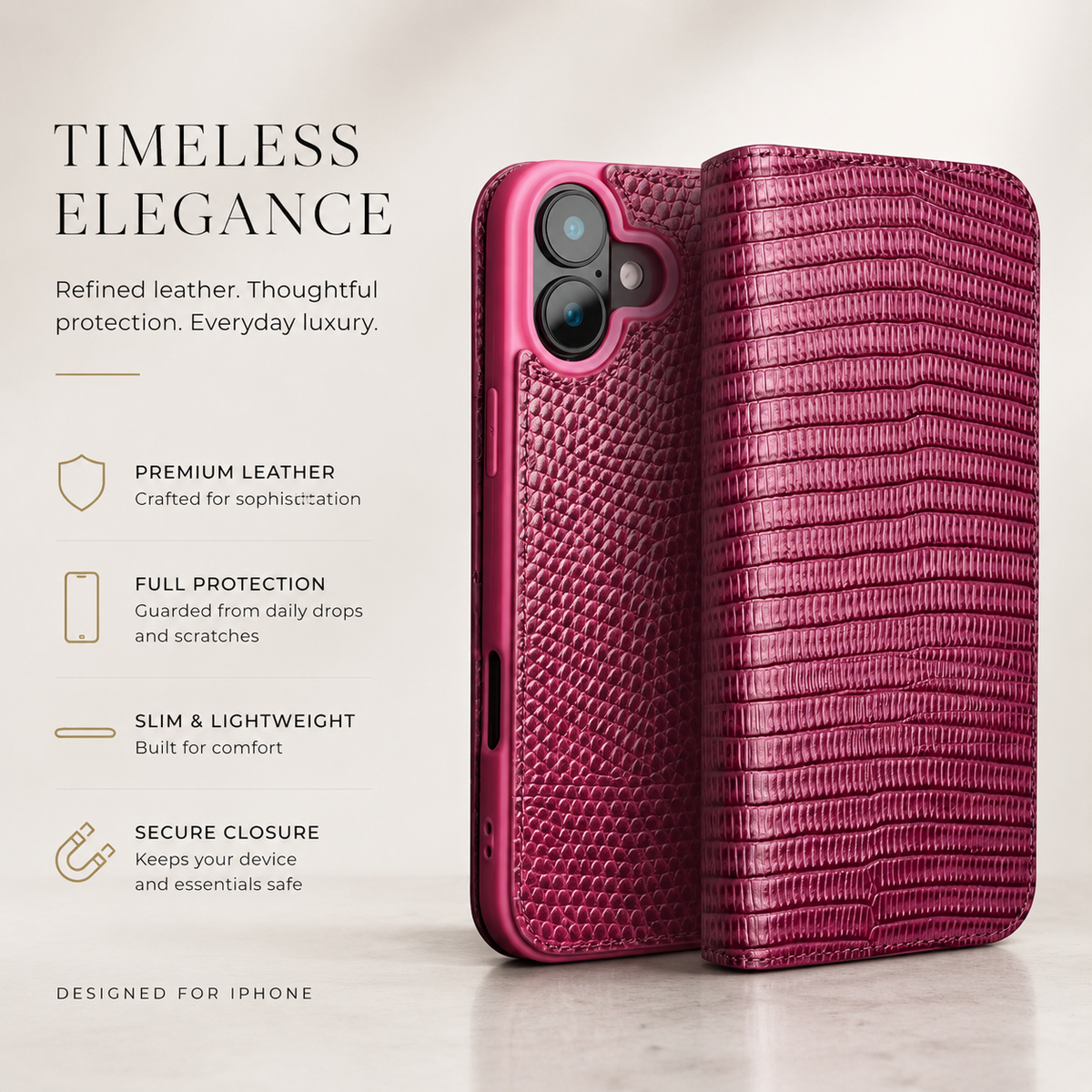 Premium iPhone Case Genuine Cowhide Leather Flip Cover Crocodile Grain Wallet Full Protection