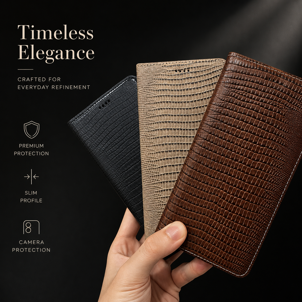 Premium iPhone Case Genuine Cowhide Leather Flip Cover Crocodile Grain Wallet Full Protection