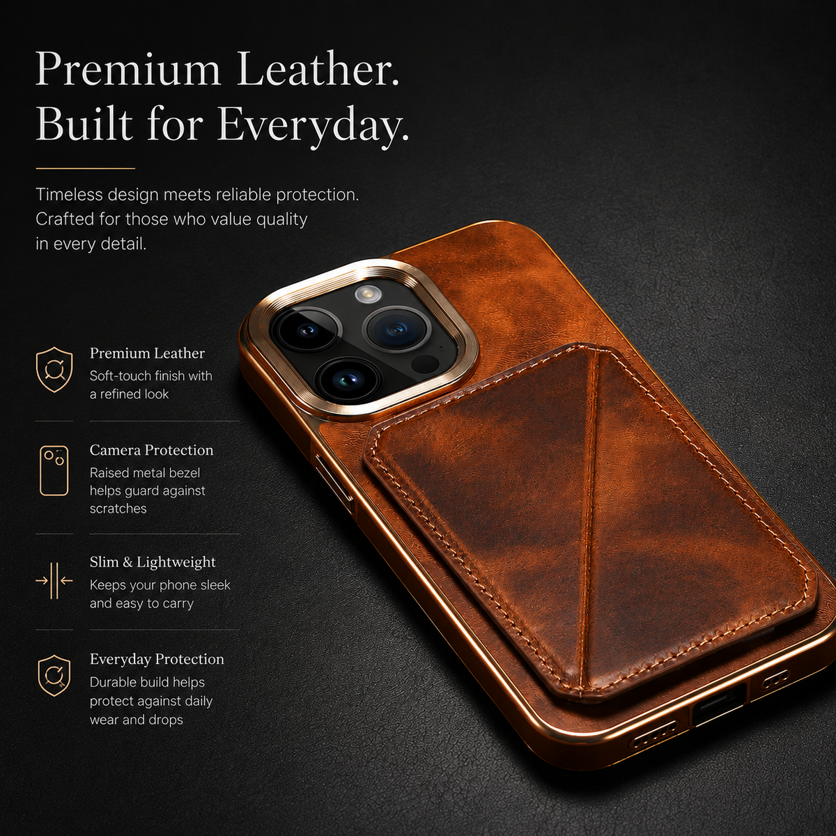 Premium iPhone Case Genuine Cowhide Leather Wallet Cover Magnetic Card Holder Full Body Protection Slim Design