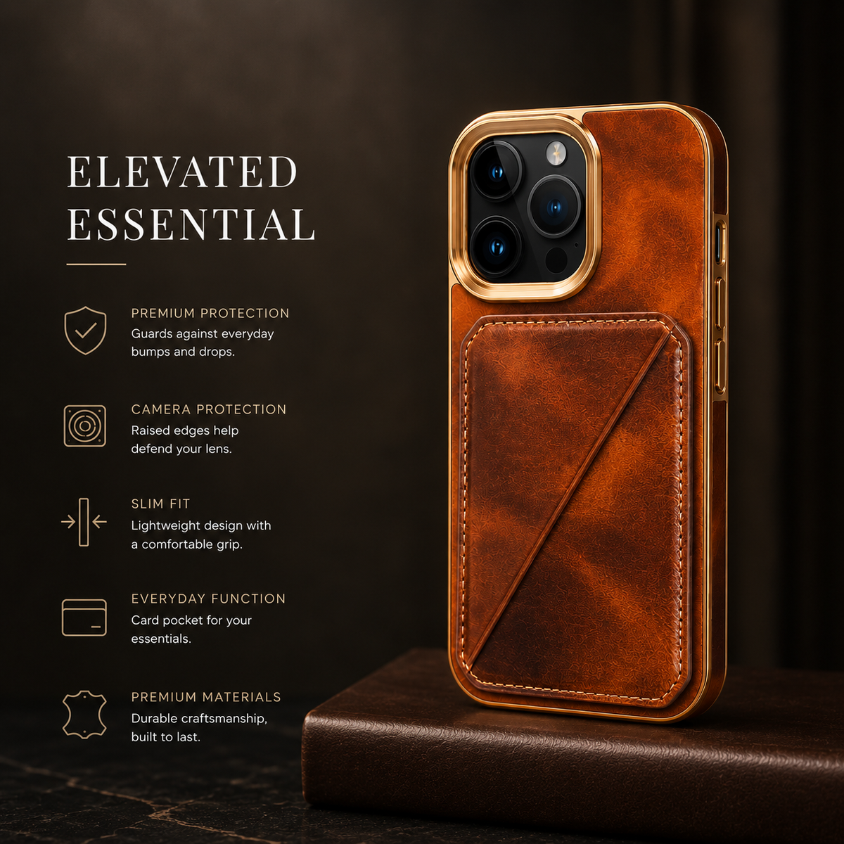Premium iPhone Case Genuine Cowhide Leather Wallet Cover Magnetic Card Holder Full Body Protection Slim Design