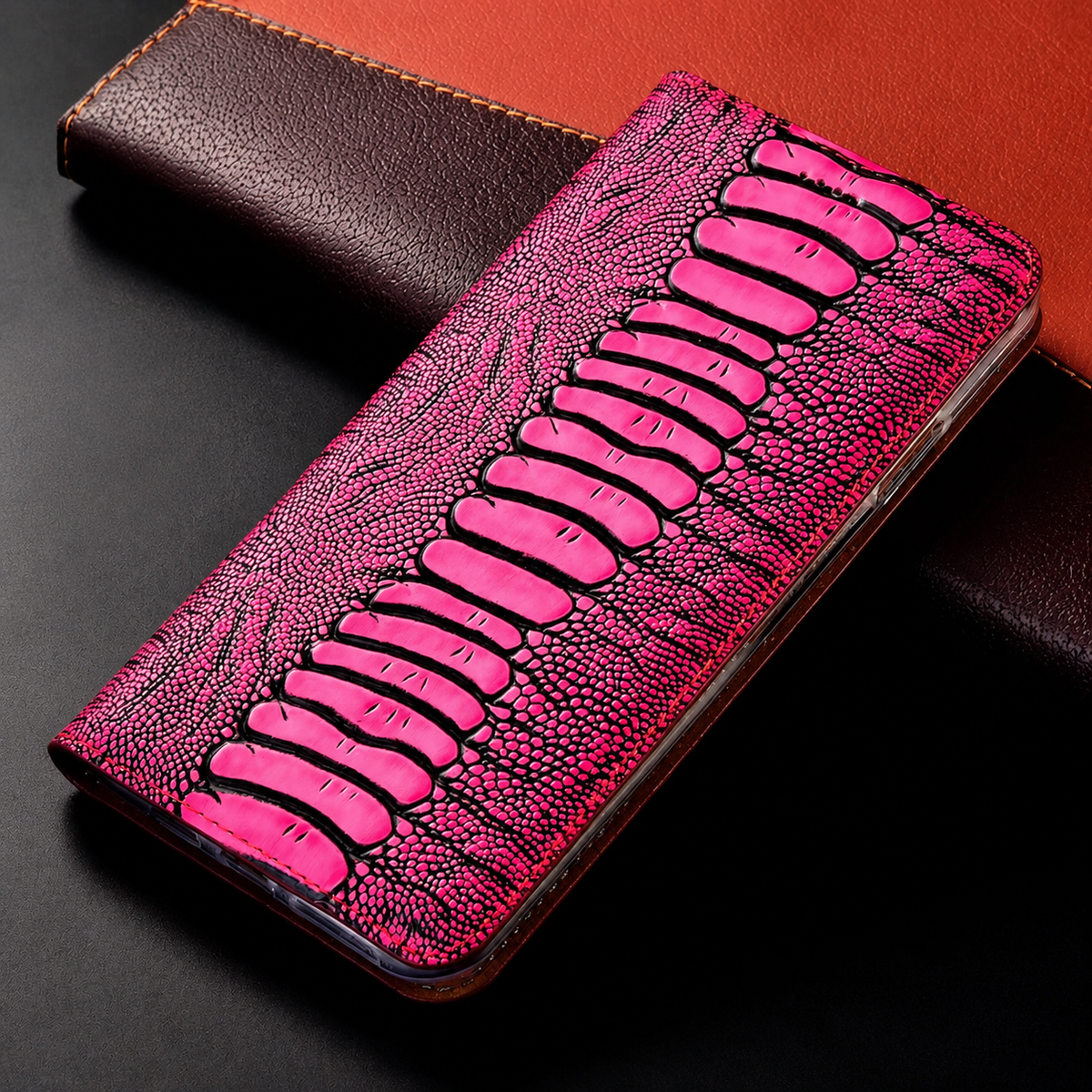 Premium iPhone Case Genuine Leather Flip Wallet Cover Card Slots Magnetic Closure Full Protection