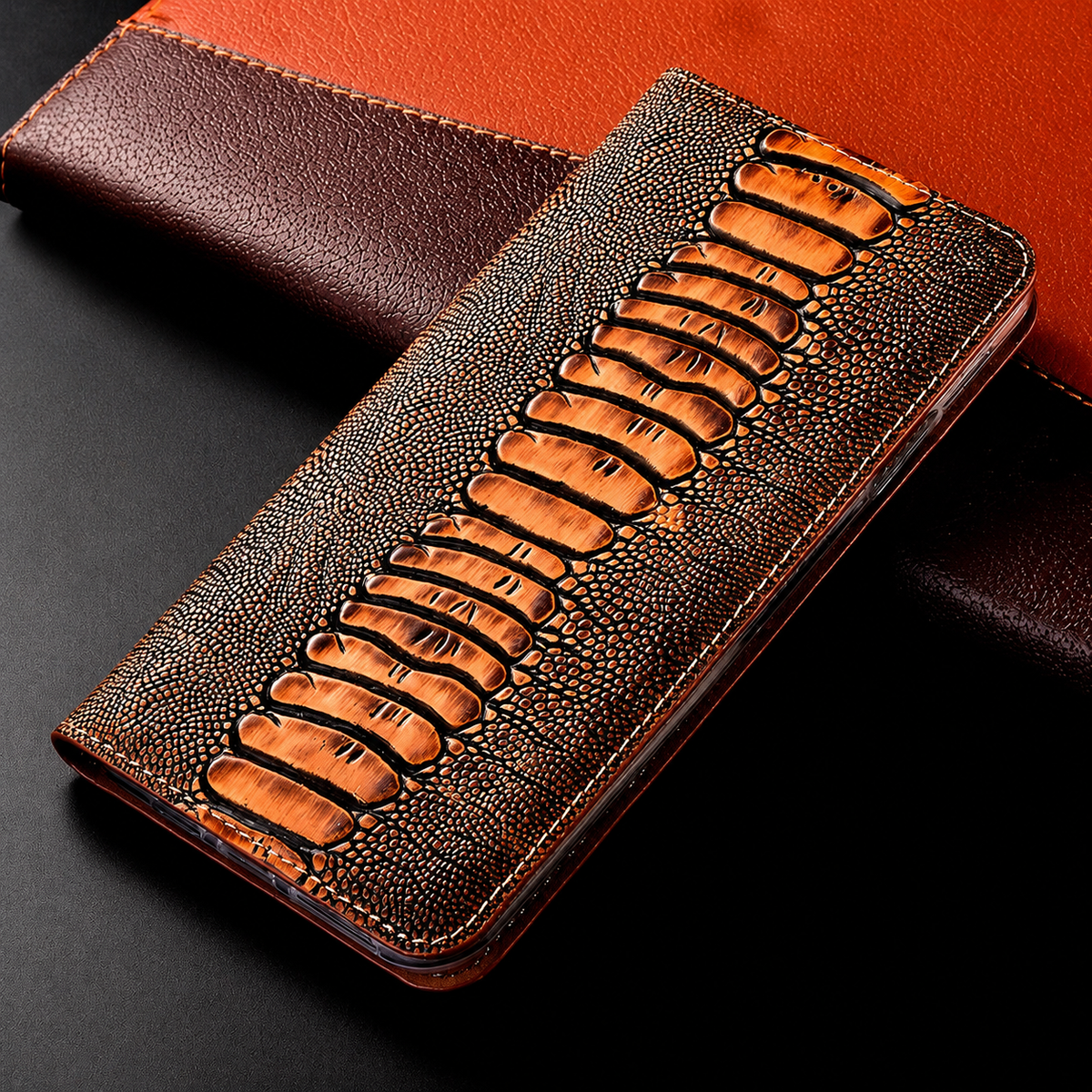 Premium iPhone Case Genuine Leather Flip Wallet Cover Card Slots Magnetic Closure Full Protection