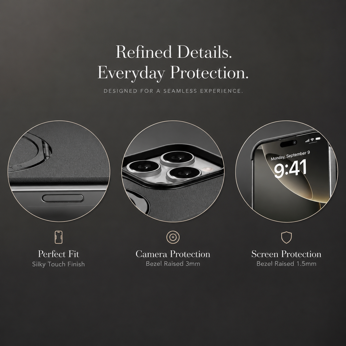 Premium iPhone Case Genuine Leather Magnetic Cover MagSafe Compatible Rotating Ring Stand Shockproof Frameless Protection